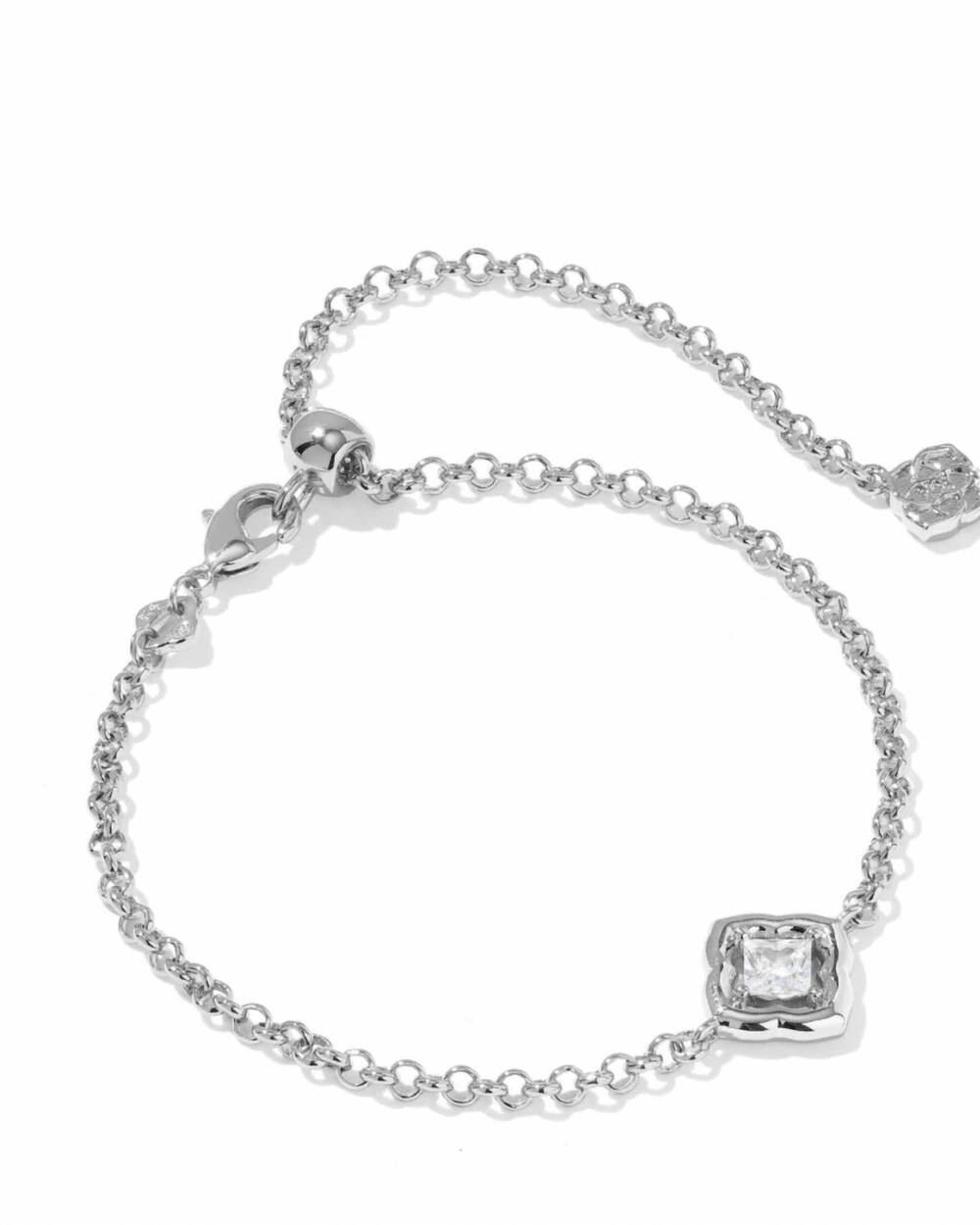 NEW KENDRA SCOTT women's mallory crystal delicate chain bracelet in silver